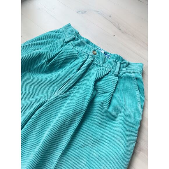 Vintage Women's Corduroy Trousers Seafoam Green Widewale High Rise Pleat SZ 28 - Picture 5 of 9